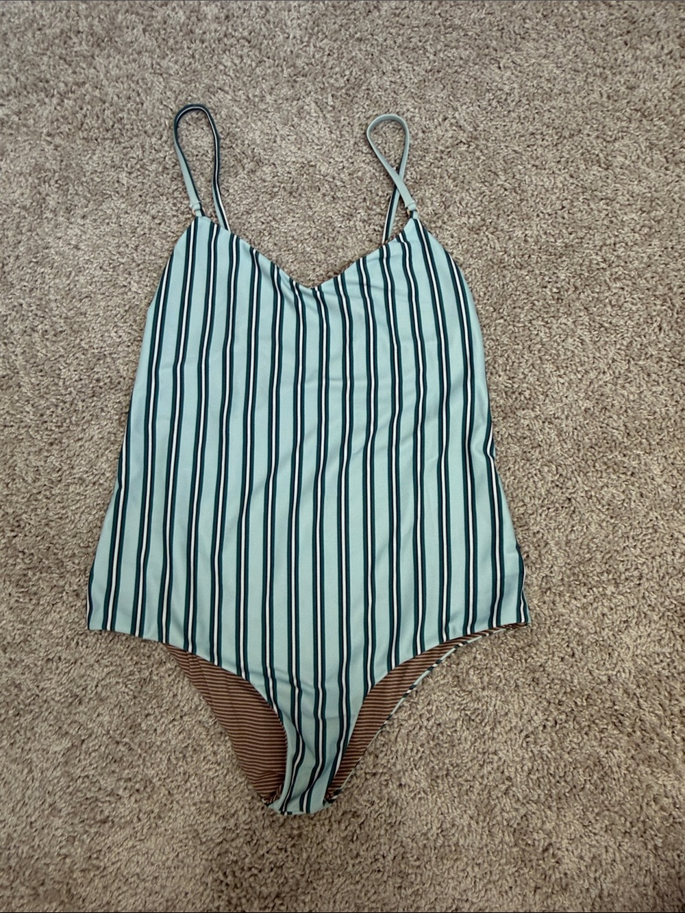 acacia swimwear Mint & Navy Vertical Stripe One-Piece Swimsuit